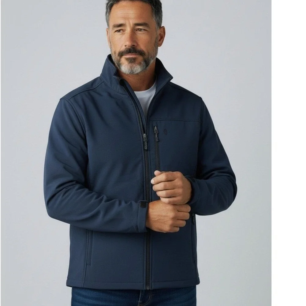 Free Country Men Jacket Size M Navy Super Softshell Wind Breaker Water Resistant